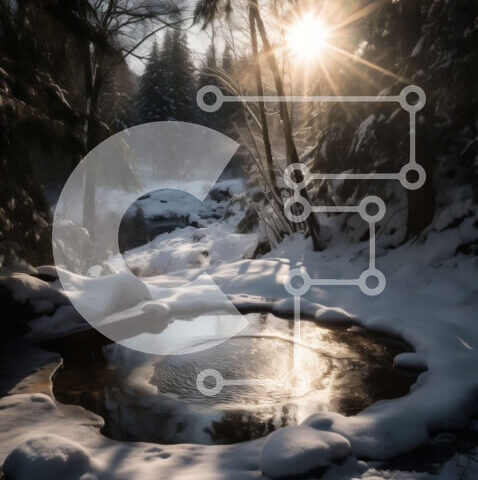 Intra Συλλεκτικό Ξύλινο Παζλ Plywood 4mm - Όμορφη εικόνα μιας μικρής λίμνης στο χιονισμένο δάσος Σε Ξύλινο Κουτί - Διαστάσεις: 10x10 cm – 25 κομμάτια - Image 1