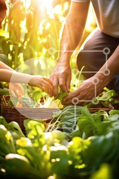 Intra Συλλεκτικό Ξύλινο Παζλ Plywood  4mm - Πατέρας και κόρη μαζεύουν λαχανικά στον κήπο Σε Ξύλινο Κουτί - Διαστάσεις: 10x10 cm – 25 κομμάτια