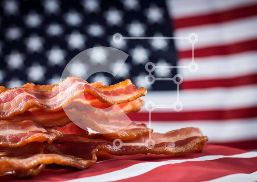 Intra Συλλεκτικό Ξύλινο Παζλ Plywood  4mm - Μπέικον σε φόντο αμερικανικής σημαίας Σε Ξύλινο Κουτί - Διαστάσεις: 10x10 cm – 25 κομμάτια