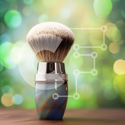 Intra Συλλεκτικό Ξύλινο Παζλ Plywood 4mm - Βούρτσα ξυρίσματος με μπλε και λευκούς στροβίλους σε ξύλινο τραπέζι Σε Ξύλινο Κουτί - Διαστάσεις: 10x10 cm – 25 κομμάτια - Image 1