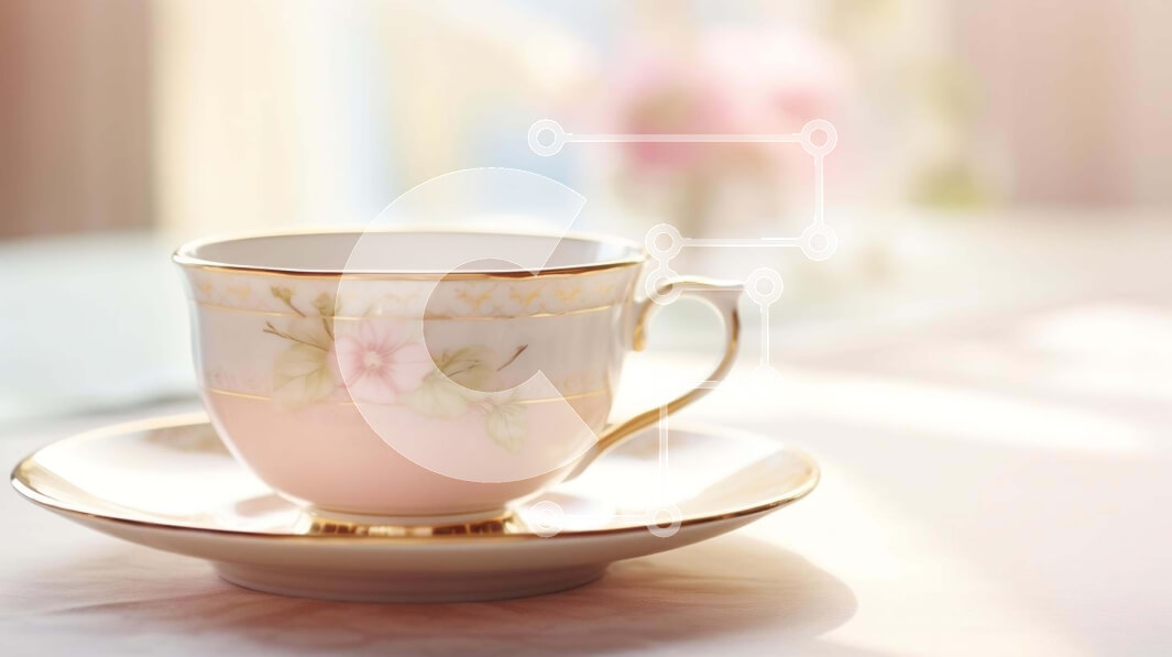 Intra Συλλεκτικό Ξύλινο Παζλ Plywood  4mm - Ροζ φλιτζάνι καφέ και πιατάκι στο τραπέζι Σε Ξύλινο Κουτί - Διαστάσεις: 10x10 cm – 25 κομμάτια