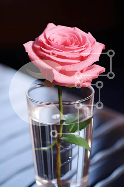 Intra Συλλεκτικό Ξύλινο Παζλ Plywood  4mm - Μονό ροζ τριαντάφυλλο σε ποτήρι νερό σε σιδερένιο τραπέζι Σε Ξύλινο Κουτί - Διαστάσεις: 10x10 cm – 25 κομμάτια