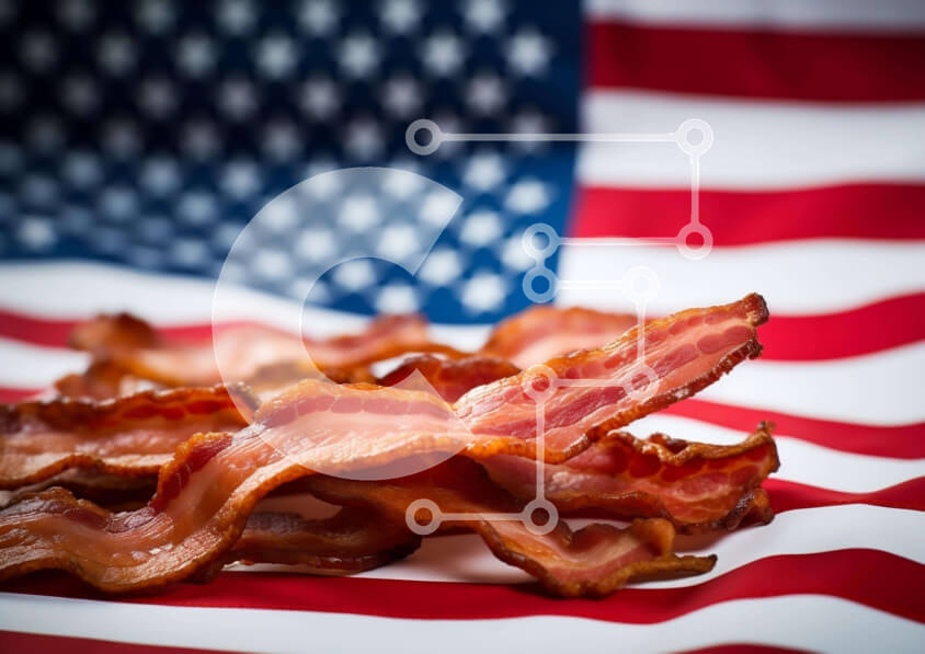 Intra Συλλεκτικό Ξύλινο Παζλ Plywood  4mm - Σωρός μπέικον στην αμερικανική σημαία Σε Ξύλινο Κουτί - Διαστάσεις: 10x10 cm – 25 κομμάτια