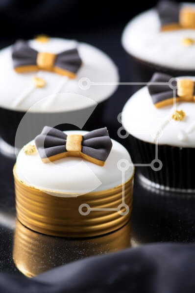 Intra Συλλεκτικό Ξύλινο Παζλ Plywood  4mm - Κομψά Μαύρα και Χρυσά Παπιγιόν Cupcakes με Κουτιά Σε Ξύλινο Κουτί - Διαστάσεις: 10x10 cm – 25 κομμάτια