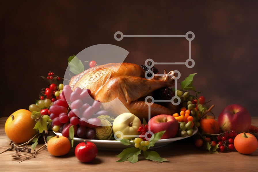 Intra Συλλεκτικό Ξύλινο Παζλ Plywood  4mm - Λαχταριστή εικόνα της ψητής γαλοπούλας με τα φρούτα και τα λαχανικά σε ένα πιάτο Σε Ξύλινο Κουτί - Διαστάσεις: 10x10 cm – 25 κομμάτια