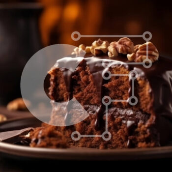 Intra Συλλεκτικό Ξύλινο Παζλ Plywood  4mm - Decadent κέικ σοκολάτας με ψιλοκομμένα πεκάν και σάλτσα σοκολάτας Σε Ξύλινο Κουτί - Διαστάσεις: 10x10 cm – 25 κομμάτια - Image 1