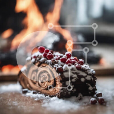 Intra Συλλεκτικό Ξύλινο Παζλ Plywood  4mm - Κέικ σοκολάτας με κόκκινα μούρα και χιόνι μπροστά από τζάκι Σε Ξύλινο Κουτί - Διαστάσεις: 10x10 cm – 25 κομμάτια - Image 1