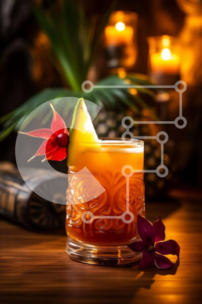 Intra Συλλεκτικό Ξύλινο Παζλ Plywood  4mm - Τροπικό ποτήρι κοκτέιλ με πορτοκαλί λουλούδι και ανανά Σε Ξύλινο Κουτί - Διαστάσεις: 10x10 cm – 25 κομμάτια