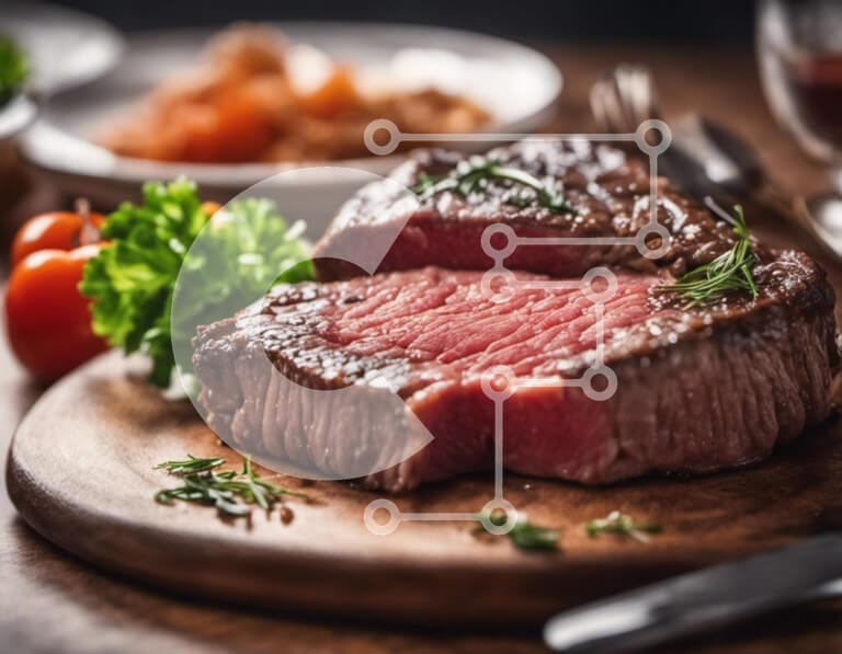 Intra Συλλεκτικό Ξύλινο Παζλ Plywood  4mm - Μπριζόλα σε φέτες σε ξύλινο ξύλο κοπής με σκεύη Σε Ξύλινο Κουτί - Διαστάσεις: 10x10 cm – 25 κομμάτια