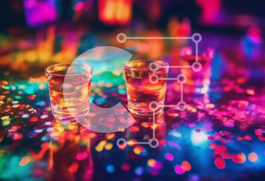 Intra Συλλεκτικό Ξύλινο Παζλ Plywood  4mm - Πολύχρωμα ποτήρια σφηνάκι στο τραπέζι με κομφετί Σε Ξύλινο Κουτί - Διαστάσεις: 10x10 cm – 25 κομμάτια