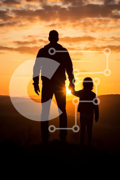 Intra Συλλεκτικό Ξύλινο Παζλ Plywood  4mm - Πατέρας και παιδί σκιαγραφούνται ενάντια σε ένα ηλιοβασίλεμα Σε Ξύλινο Κουτί - Διαστάσεις: 10x10 cm – 25 κομμάτια