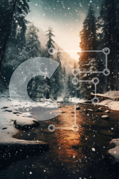 Intra Συλλεκτικό Ξύλινο Παζλ Plywood  4mm - Όμορφη εικόνα ενός χιονισμένου δάσους με πεύκα και ένα ποτάμι Σε Ξύλινο Κουτί - Διαστάσεις: 10x10 cm – 25 κομμάτια