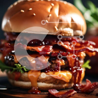 Intra Συλλεκτικό Ξύλινο Παζλ Plywood 4mm - Λαχταριστό χάμπουργκερ με μπέικον, τυρί και σάλτσα μπάρμπεκιου Σε Ξύλινο Κουτί - Διαστάσεις: 10x10 cm – 25 κομμάτια - Image 1