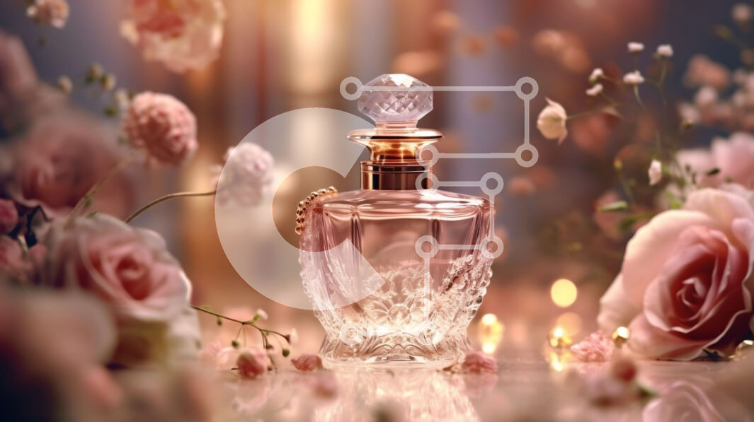 Intra Συλλεκτικό Ξύλινο Παζλ Plywood  4mm - Κομψό ροζ μπουκάλι αρώματος με όμορφα ροζ τριαντάφυλλα Σε Ξύλινο Κουτί - Διαστάσεις: 10x10 cm – 25 κομμάτια