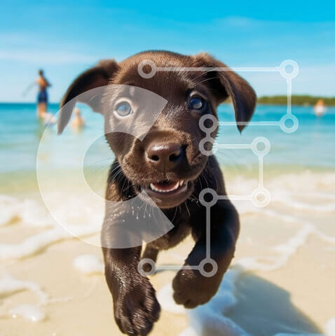 Intra Συλλεκτικό Ξύλινο Παζλ Plywood  4mm - Αξιολάτρευτο κουτάβι Brown Labrador Retriever που τρέχει στην παραλία Σε Ξύλινο Κουτί - Διαστάσεις: 10x10 cm – 25 κομμάτια - Image 1