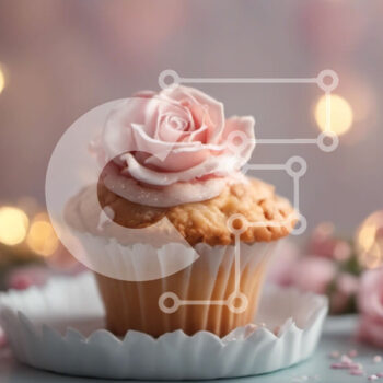 Intra Συλλεκτικό Ξύλινο Παζλ Plywood  4mm - Frosted Cupcake με ροζ τριαντάφυλλα Σε Ξύλινο Κουτί - Διαστάσεις: 10x10 cm – 25 κομμάτια - Image 1