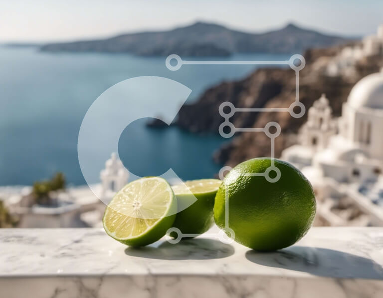 Intra Συλλεκτικό Ξύλινο Παζλ Plywood  4mm - Φέτες ασβέστη σε μαρμάρινη επιφάνεια με θέα στο νερό Σε Ξύλινο Κουτί - Διαστάσεις: 10x10 cm – 25 κομμάτια