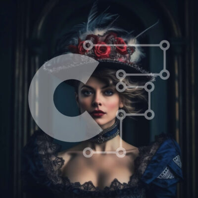 Intra Συλλεκτικό Ξύλινο Παζλ Plywood  4mm - Vintage πορτρέτο μόδας γυναίκας της βικτωριανής εποχής με κόκκινο ροζ φόρεμα Σε Ξύλινο Κουτί - Διαστάσεις: 10x10 cm – 25 κομμάτια - Image 1