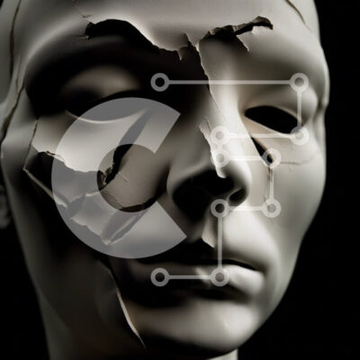 Intra Συλλεκτικό Ξύλινο Παζλ Plywood  4mm - Εκπληκτική κινηματογράφηση σε πρώτο πλάνο μιας γυναίκας με ραγισμένη έκφραση και λευκή μάσκα Σε Ξύλινο Κουτί - Διαστάσεις: 10x10 cm – 25 κομμάτια - Image 1