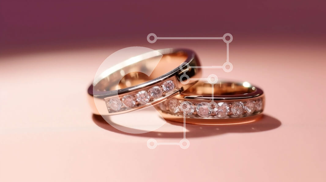 Intra Συλλεκτικό Ξύλινο Παζλ Plywood  4mm - Κομψή εικόνα δύο χρυσών βέρες σε ροζ φόντο Σε Ξύλινο Κουτί - Διαστάσεις: 10x10 cm – 25 κομμάτια