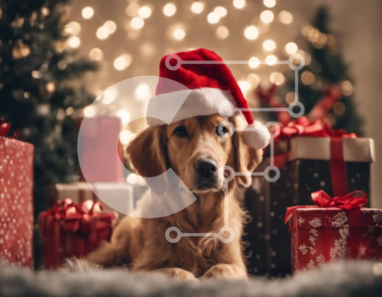 Intra Συλλεκτικό Ξύλινο Παζλ Plywood  4mm - Σκύλος Golden Retriever με δώρα και χριστουγεννιάτικα στολίδια Σε Ξύλινο Κουτί - Διαστάσεις: 10x10 cm – 25 κομμάτια