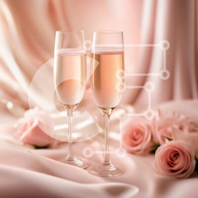 Intra Συλλεκτικό Ξύλινο Παζλ Plywood  4mm - Κομψά ποτήρια σαμπάνιας με ροζ τριαντάφυλλα - Όμορφη φλοράλ διακόσμηση Σε Ξύλινο Κουτί - Διαστάσεις: 10x10 cm – 25 κομμάτια - Image 1