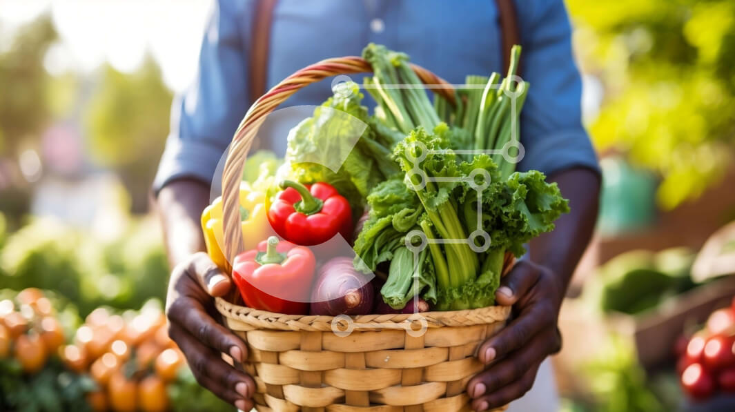 Intra Συλλεκτικό Ξύλινο Παζλ Plywood  4mm - Άτομο που κρατά ένα καλάθι γεμάτο φρέσκα λαχανικά στην αγορά των αγροτών Σε Ξύλινο Κουτί - Διαστάσεις: 10x10 cm – 25 κομμάτια