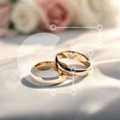 Intra Συλλεκτικό Ξύλινο Παζλ Plywood  4mm - Χρυσές Βέρες με Ροζ και Λευκά λουλούδια Σε Ξύλινο Κουτί - Διαστάσεις: 10x10 cm – 25 κομμάτια - Image 1