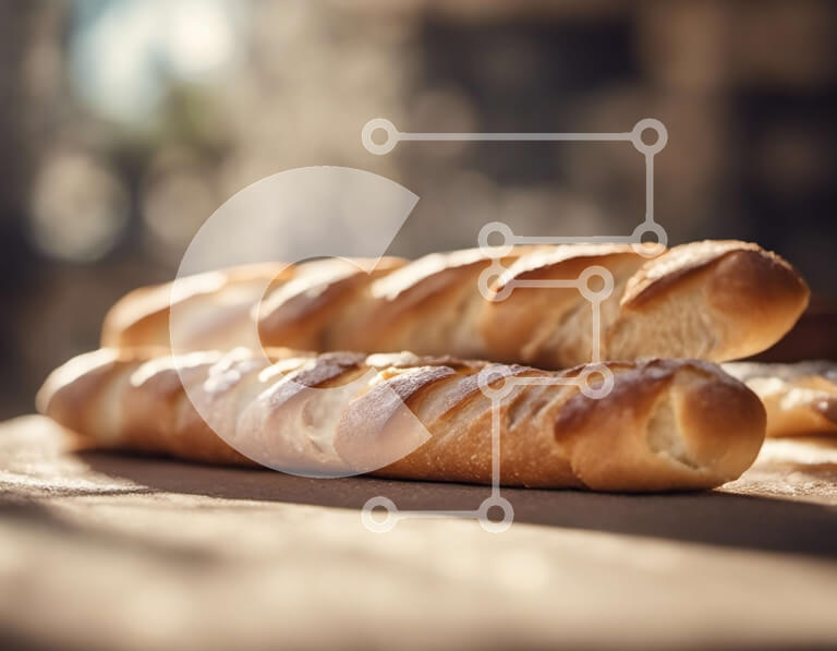 Intra Συλλεκτικό Ξύλινο Παζλ Plywood  4mm - Νόστιμες φρεσκοψημένες μπαγκέτες σε ξύλινο τραπέζι Σε Ξύλινο Κουτί - Διαστάσεις: 10x10 cm – 25 κομμάτια