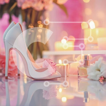 Intra Συλλεκτικό Ξύλινο Παζλ Plywood  4mm - Λευκό ψηλοτάκουνο παπούτσι με λουλούδια, κεριά και μπουκάλια αρωμάτων Σε Ξύλινο Κουτί - Διαστάσεις: 10x10 cm – 25 κομμάτια - Image 1