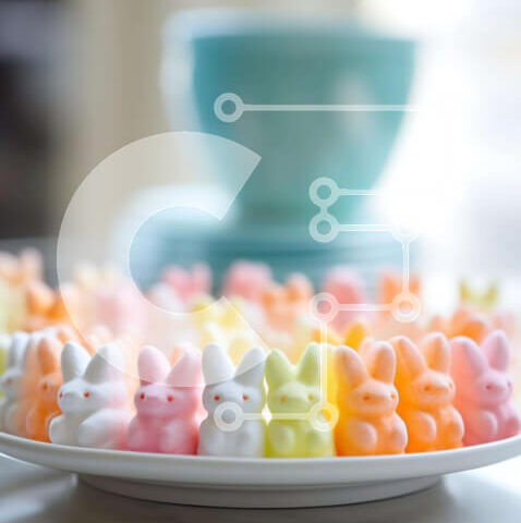 Intra Συλλεκτικό Ξύλινο Παζλ Plywood  4mm - Πολύχρωμο Marshmallow τιτιβίζει σε ένα λευκό πιάτο Σε Ξύλινο Κουτί - Διαστάσεις: 10x10 cm – 25 κομμάτια - Image 1