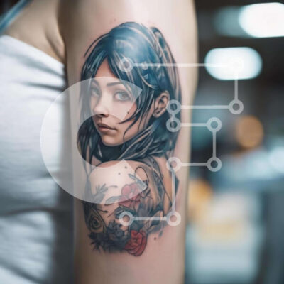 Intra Συλλεκτικό Ξύλινο Παζλ Plywood  4mm - Γυναίκα με τατουάζ ελκυστικό κορίτσι και τριαντάφυλλα στο μπράτσο Σε Ξύλινο Κουτί - Διαστάσεις: 10x10 cm – 25 κομμάτια - Image 1