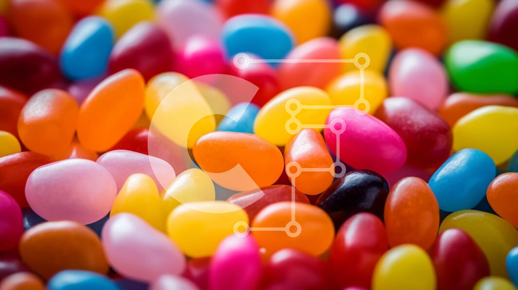 Intra Συλλεκτικό Ξύλινο Παζλ Plywood  4mm - Κοντινό πλάνο πολύχρωμων φασολιών ζελέ Σε Ξύλινο Κουτί - Διαστάσεις: 10x10 cm – 25 κομμάτια