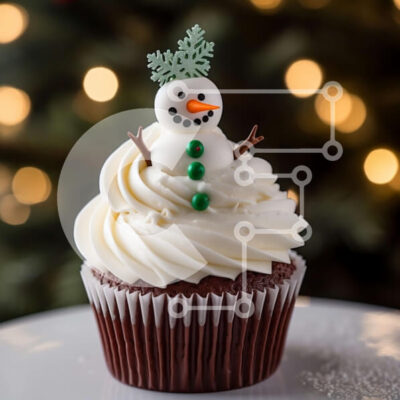 Intra Συλλεκτικό Ξύλινο Παζλ Plywood  4mm - Χιονάνθρωπος Cupcake με λευκό παγωμένο φόντο και χριστουγεννιάτικο δέντρο Σε Ξύλινο Κουτί - Διαστάσεις: 10x10 cm – 25 κομμάτια - Image 1