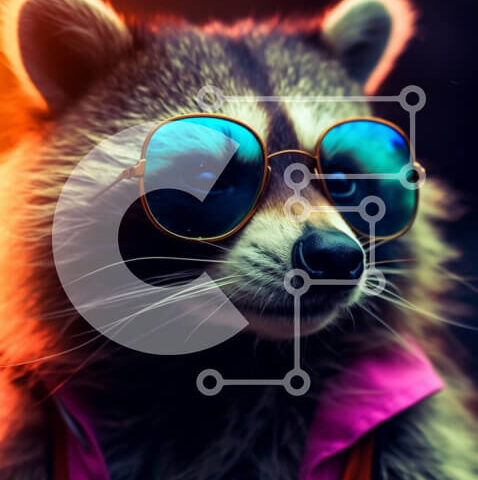 Intra Συλλεκτικό Ξύλινο Παζλ Plywood 4mm - Ρακούν φορώντας γυαλιά ηλίου με πολύχρωμο σακάκι Σε Ξύλινο Κουτί - Διαστάσεις: 10x10 cm – 25 κομμάτια - Image 1