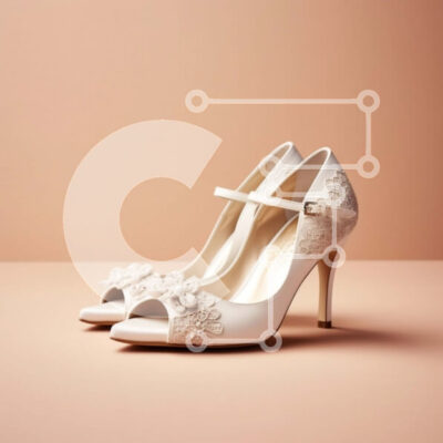 Intra Συλλεκτικό Ξύλινο Παζλ Plywood  4mm - Κομψά λευκά ψηλοτάκουνα παπούτσια με λουράκι στον αστράγαλο και λεπτομέρεια φιόγκου Σε Ξύλινο Κουτί - Διαστάσεις: 10x10 cm – 25 κομμάτια - Image 1