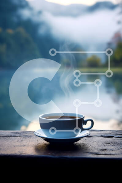 Intra Συλλεκτικό Ξύλινο Παζλ Plywood  4mm - Φλιτζάνι καφέ δίπλα σε μια όμορφη λίμνη με βουνά Σε Ξύλινο Κουτί - Διαστάσεις: 10x10 cm – 25 κομμάτια