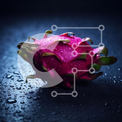 Intra Συλλεκτικό Ξύλινο Παζλ Plywood  4mm - Ώριμο και ζουμερό ροζ φρούτο δράκου με σταγονίδια νερού σε σκοτεινή επιφάνεια Σε Ξύλινο Κουτί - Διαστάσεις: 10x10 cm – 25 κομμάτια - Image 1