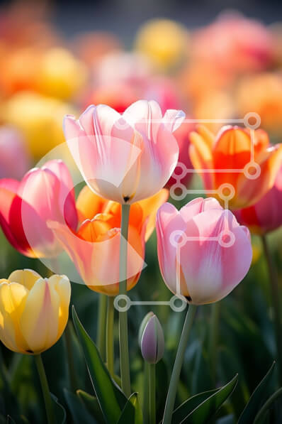 Intra Συλλεκτικό Ξύλινο Παζλ Plywood  4mm - Πολύχρωμες τουλίπες σε έναν κήπο Σε Ξύλινο Κουτί - Διαστάσεις: 10x10 cm – 25 κομμάτια