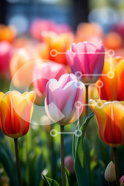 Intra Συλλεκτικό Ξύλινο Παζλ Plywood  4mm - Πολύχρωμες τουλίπες σε έναν κήπο Σε Ξύλινο Κουτί - Διαστάσεις: 10x10 cm – 25 κομμάτια