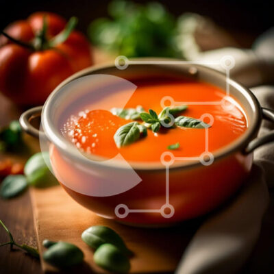 Intra Συλλεκτικό Ξύλινο Παζλ Plywood  4mm - Νόστιμη σούπα ντομάτας με φρέσκα φύλλα βασιλικού Σε Ξύλινο Κουτί - Διαστάσεις: 10x10 cm – 25 κομμάτια - Image 1