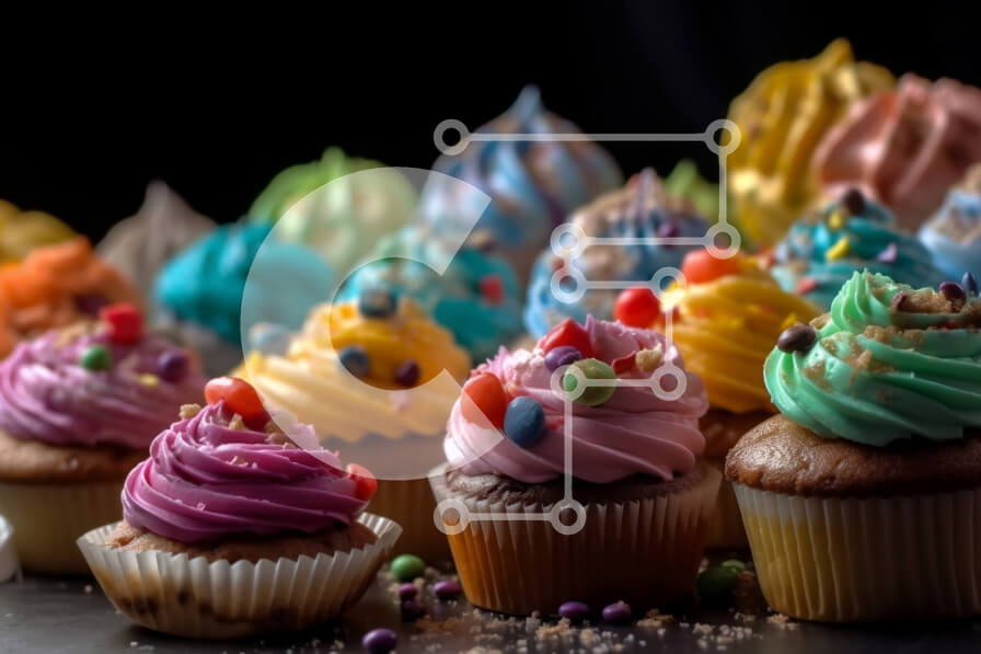 Intra Συλλεκτικό Ξύλινο Παζλ Plywood  4mm - Νόστιμη εικόνα από πολύχρωμα cupcakes με διαφορετικές επικαλύψεις σε μαύρη επιφάνεια Σε Ξύλινο Κουτί - Διαστάσεις: 10x10 cm – 25 κομμάτια