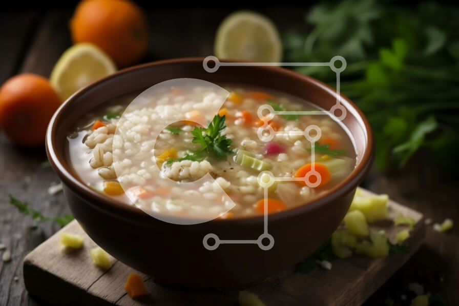 Intra Συλλεκτικό Ξύλινο Παζλ Plywood  4mm - Νόστιμη και υγιεινή σούπα λαχανικών με φέτες κριθαριού και λεμονιού Σε Ξύλινο Κουτί - Διαστάσεις: 10x10 cm – 25 κομμάτια