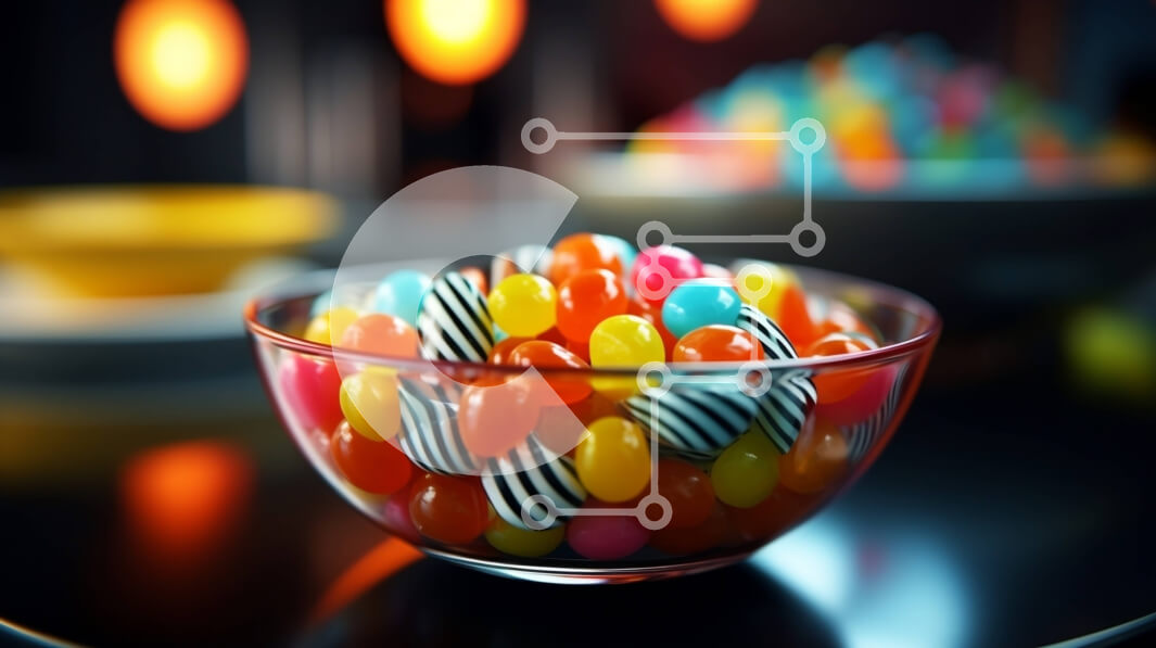 Intra Συλλεκτικό Ξύλινο Παζλ Plywood  4mm - Πολύχρωμα φασόλια καραμελών σε ένα μπολ Σε Ξύλινο Κουτί - Διαστάσεις: 10x10 cm – 25 κομμάτια