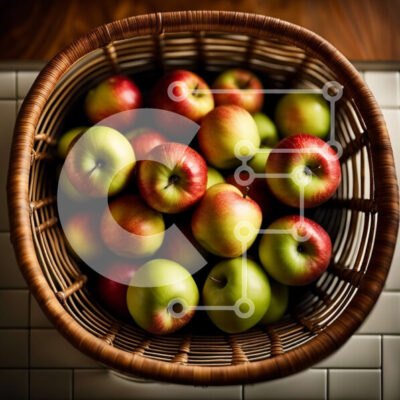 Intra Συλλεκτικό Ξύλινο Παζλ Plywood 4mm - Φρέσκο και πολύχρωμο καλάθι μήλων στον πάγκο της κουζίνας Σε Ξύλινο Κουτί - Διαστάσεις: 10x10 cm – 25 κομμάτια - Image 1