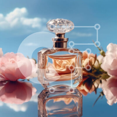 Intra Συλλεκτικό Ξύλινο Παζλ Plywood  4mm - Ρομαντικό μπουκάλι αρώματος που περιβάλλεται από ροζ τριαντάφυλλα Σε Ξύλινο Κουτί - Διαστάσεις: 10x10 cm – 25 κομμάτια - Image 1