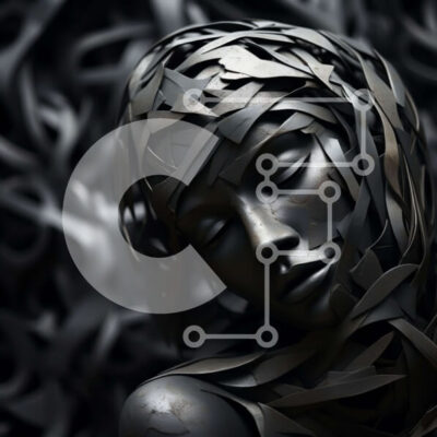 Intra Συλλεκτικό Ξύλινο Παζλ Plywood  4mm - Γυναίκα με κλειστά μάτια και μαλλιά που καλύπτουν το πρόσωπο με μαύρο φόρεμα Σε Ξύλινο Κουτί - Διαστάσεις: 10x10 cm – 25 κομμάτια - Image 1