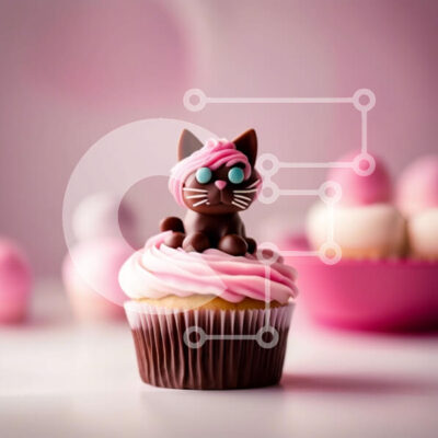 Intra Συλλεκτικό Ξύλινο Παζλ Plywood  4mm - Γλυκό και χαριτωμένο Cupcake με Pink Frosting και Chocolate Cat Σε Ξύλινο Κουτί - Διαστάσεις: 10x10 cm – 25 κομμάτια - Image 1