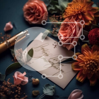 Intra Συλλεκτικό Ξύλινο Παζλ Plywood  4mm - Εκπληκτική floral σύνθεση με στυλό καλλιγραφίας σε σκούρο μπλε φόντο Σε Ξύλινο Κουτί - Διαστάσεις: 10x10 cm – 25 κομμάτια - Image 1