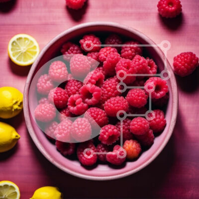 Intra Συλλεκτικό Ξύλινο Παζλ Plywood 4mm - Νόστιμο μπολ με φρέσκα σμέουρα και φέτες λεμονιού σε ροζ φόντο Σε Ξύλινο Κουτί - Διαστάσεις: 10x10 cm – 25 κομμάτια - Image 1